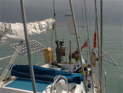 Solar panels on yacht at sea